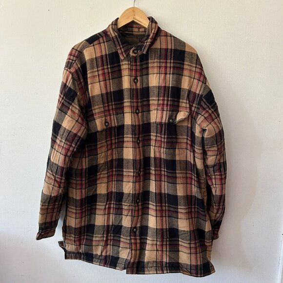 St. Johns Bay Shacket Womens Large Tall Brown Plaid Pockets Button Front - Picture 1 of 6